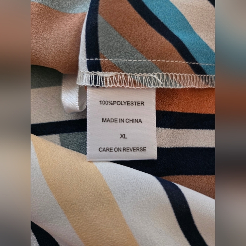 NY&C 7th Avenue Studio Striped Sleeveless Scarf Tie-Neck Blouse XL Flowy Pleated - Picture 8 of 9